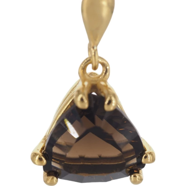 Kwarc dymny i srebro złocone - zawieszka trójkąt (szlif diamentowy)