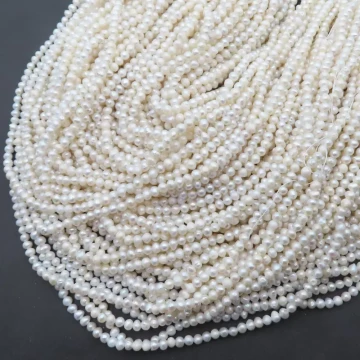 Perły Naturalne Hodowane białe 3-4 mm (sznur)