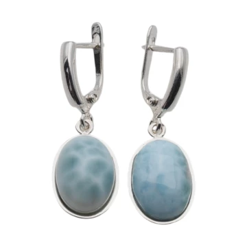 Larimar w srebrze - kolczyki owalne