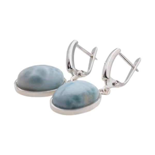 Larimar w srebrze - kolczyki owalne